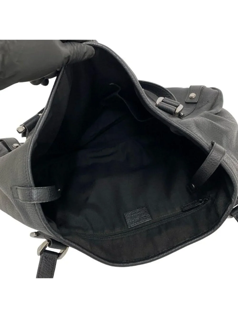 Gucci Log Leather Tote Shoulder Bag Black